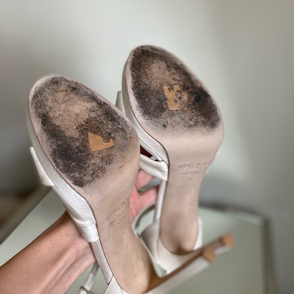 Jimmy Choo White Satin Heels - Picture 11 of 15